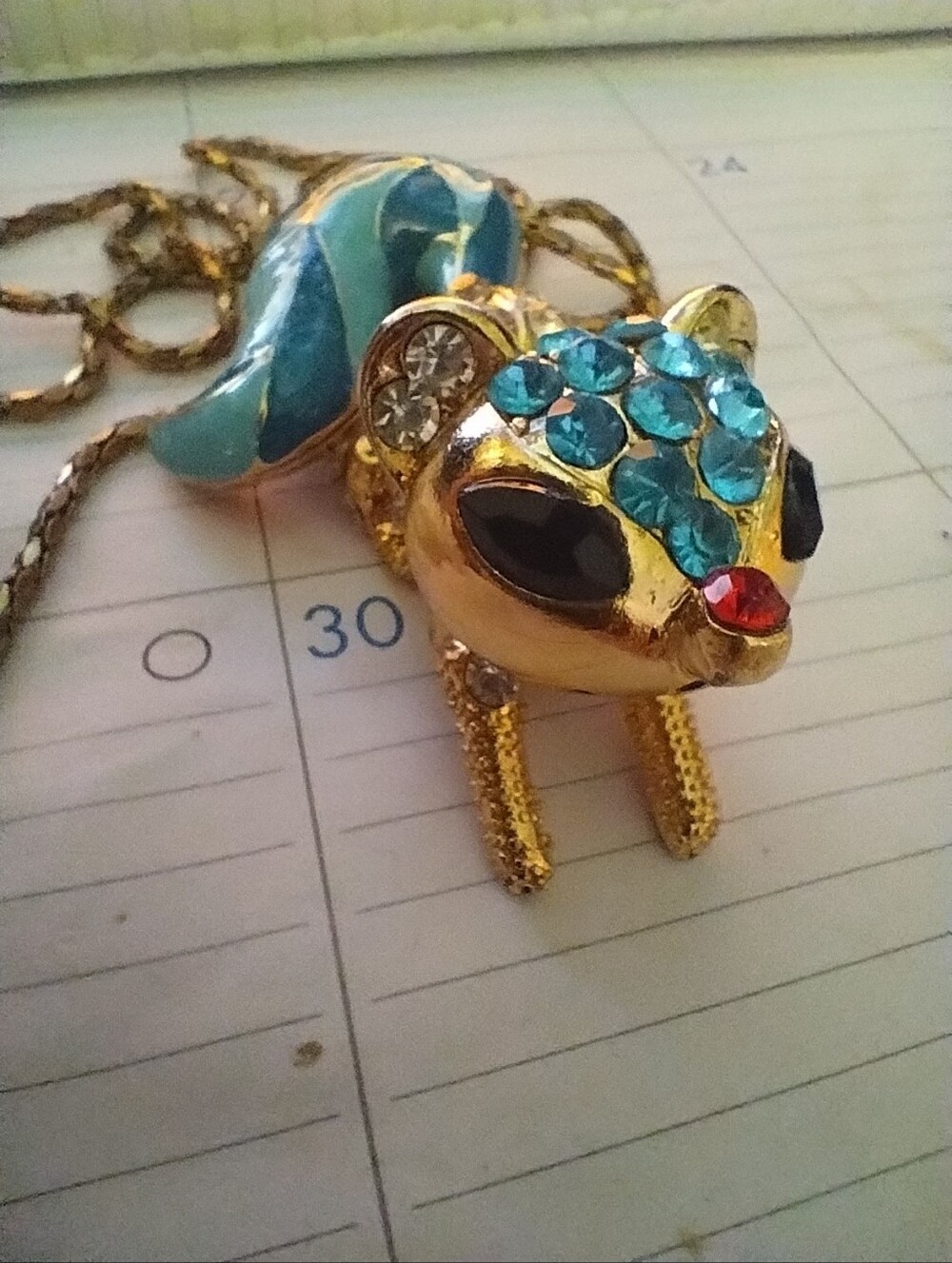 Blue Crystal Fox Pendant, Betsey Johnson, 30-inch Necklace - Picture 4 of 7